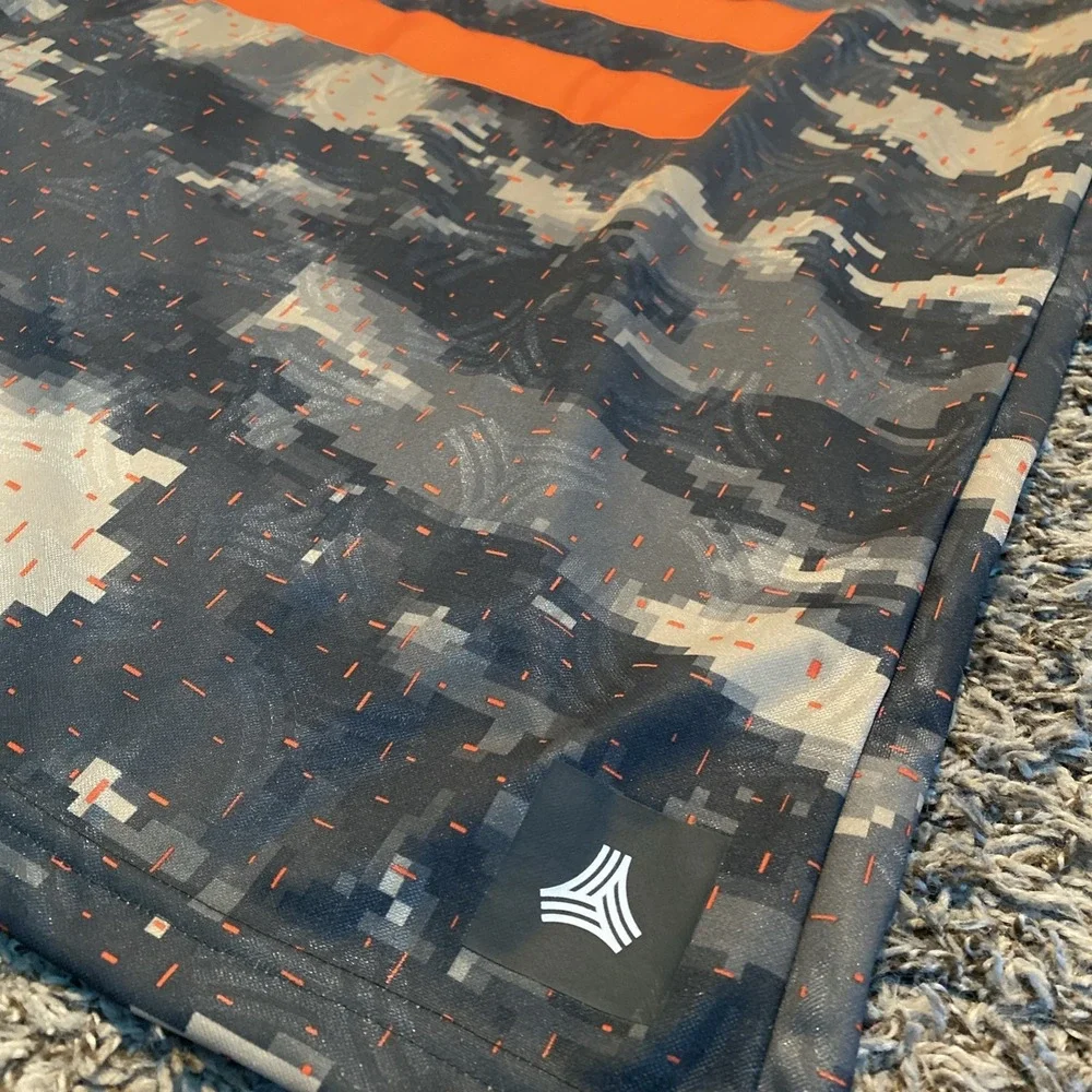 Adidas Soccer Jersey Mens Small Grey Orange Digital Camo Tango Training Shirt